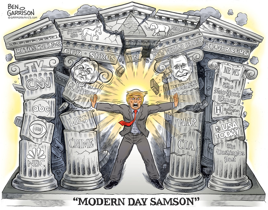 Trump as Samson - by Ben Garrison